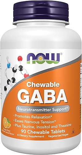 Miniatura 10 de NOW Foods Suplementos, GABA (ácido gamma-aminobutírico), soporte para neurotransmisores*, sabor naranja, 90 masticables (paquete de 2)