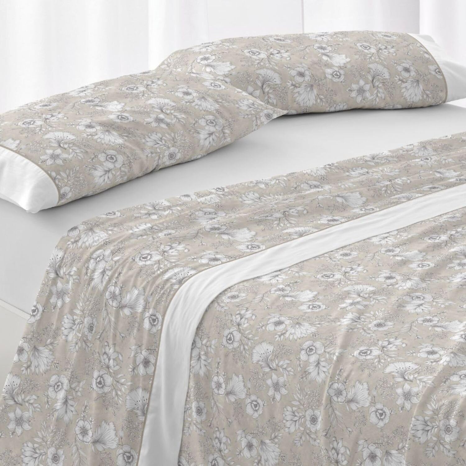 Burrito Blanco | Juego de Sábanas 100% Algodón Cama 150 Beige | 3 Piezas: Bajera, Encimera y Funda Almohada | 144 Hilos | Tacto Suave | Larga Duración