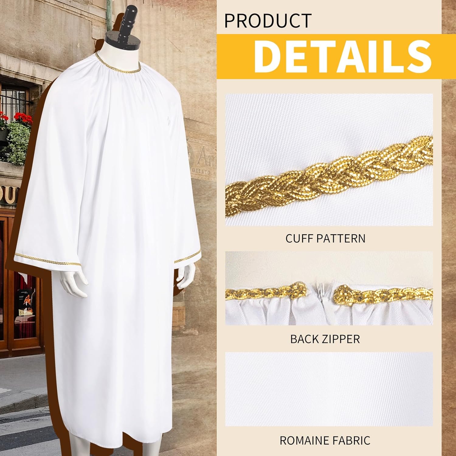 Angel Costume for Adult Mens Halos Robe Cosplay Church Pastor Uniform Clothes White Halloween Dress up