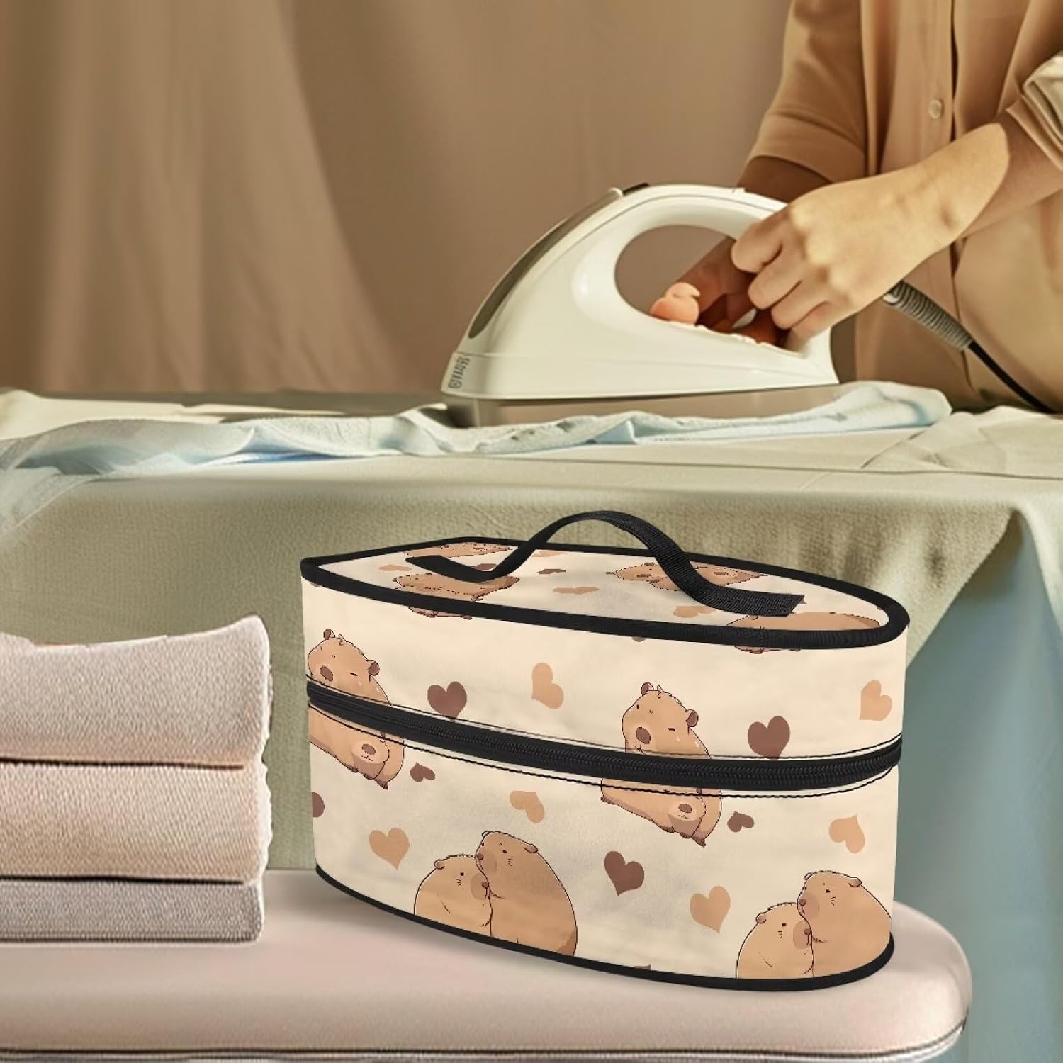 Cartoon Guinea Pig Heart Print Steam Iron Box Travel Iron Organizer Portable Protective Carrying Storage Bag with Zipper Closure Iron Accessories, Case Only image 2
