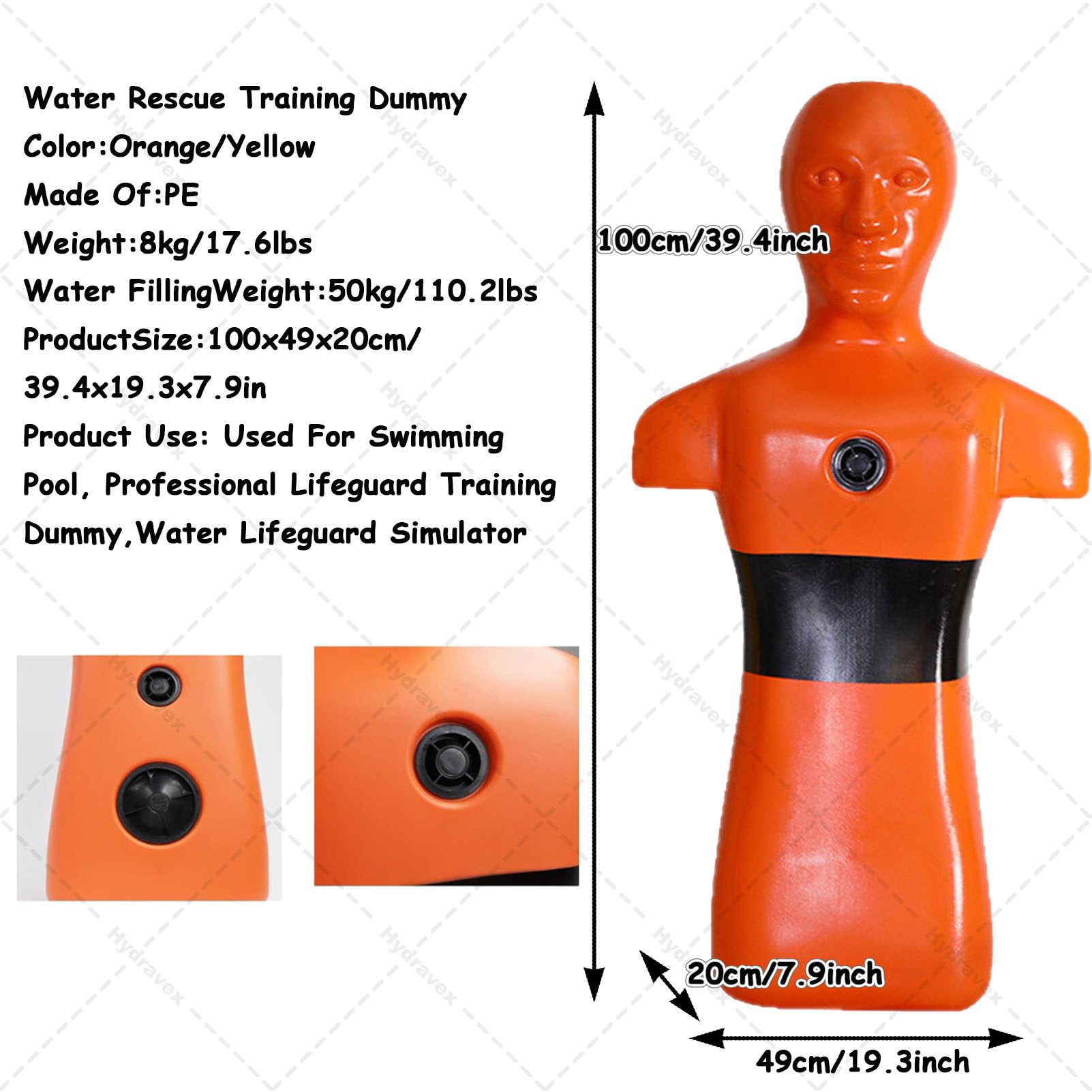 Chupete de rescate acuático para prevención de ahogamientos y entrenamiento de incendios, modelo de simulación con drenaje rápido, ideal para adolescentes y adultos