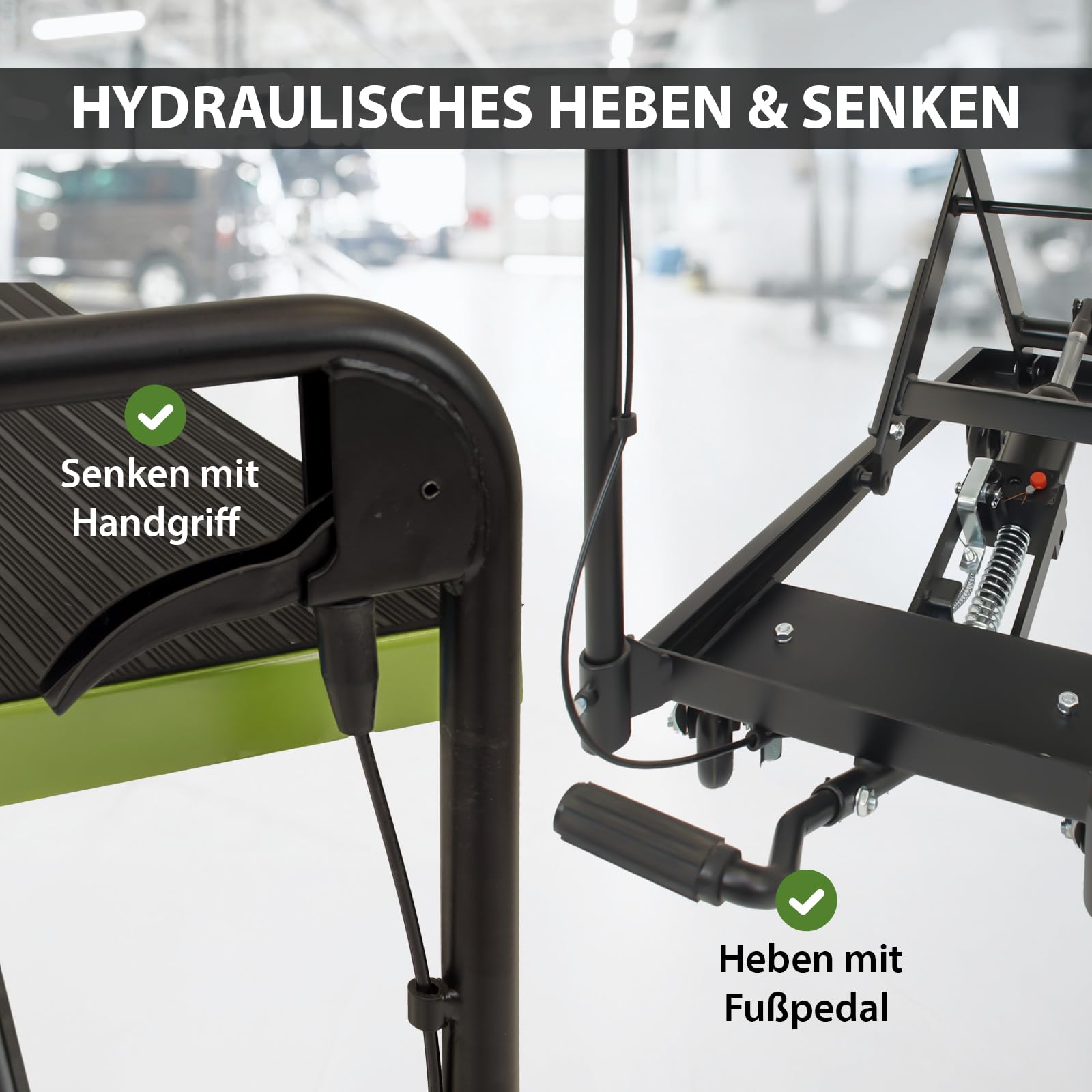 TRUTZHOLM Scherenhubwagen hydraulisch 225 kg Tragkraft Hubbereich 230-725 mm rutschfeste gummierte Plattform 70,5x45 cm mobiler Hubtisch mit Feststellbremsen Hubtischwagen fahrbarer Hubwagen