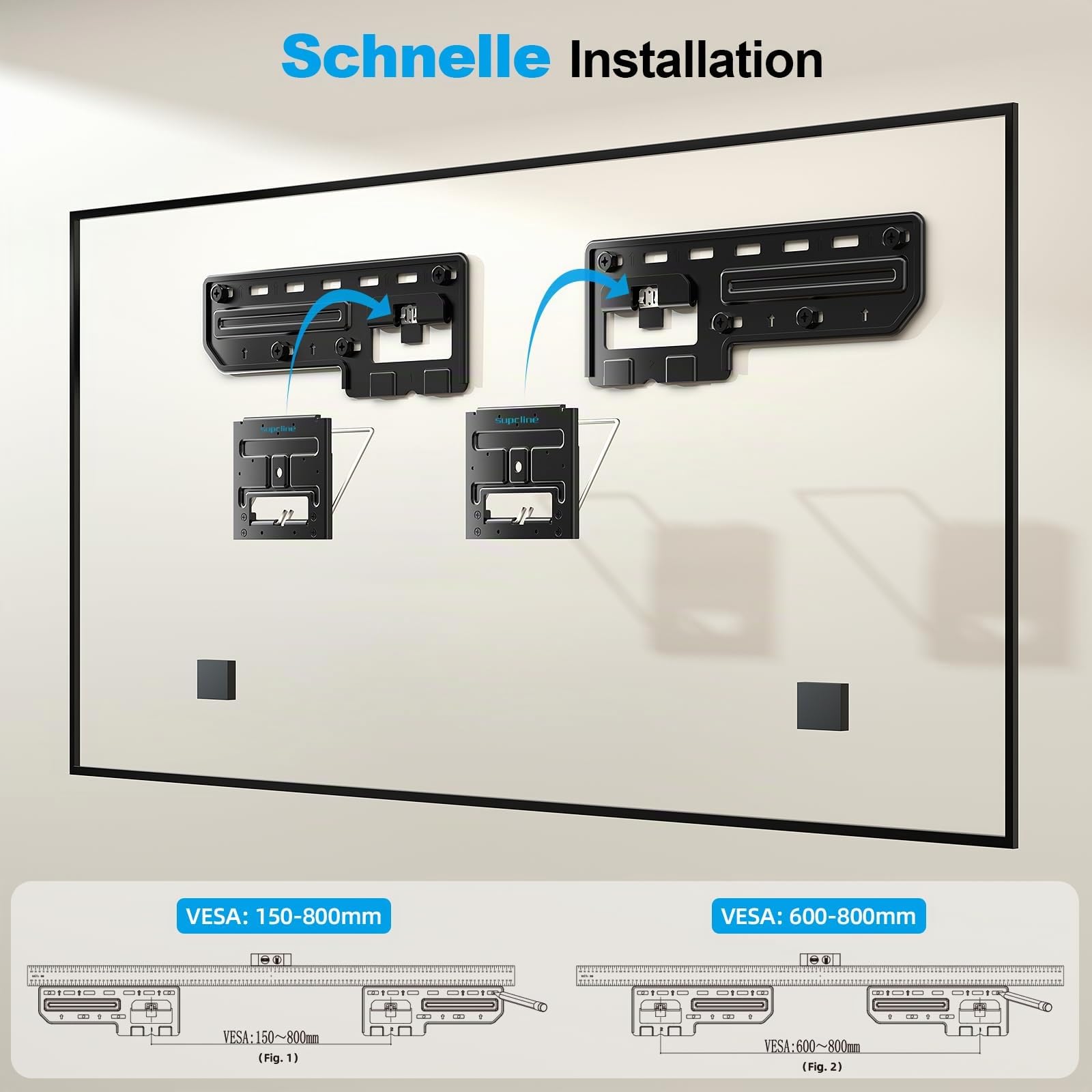 Supcline Ultra Slim TV Wandhalterung 42-100" für Frame & Flach TVs | nur 0,8cm Flachprofil TV Halterung, hält bis zu 80kg, passt in jedes Interieur, Minimalistisches Design für jeden Raum