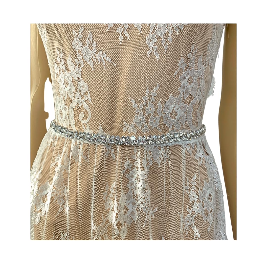 Brautgürtel Silber – Strass Taillengürtel mit Satinband Ivory | Glitzergürtel für Brautkleid | Hochzeit Taillenband Braut Hochzeitsgürtel Strass