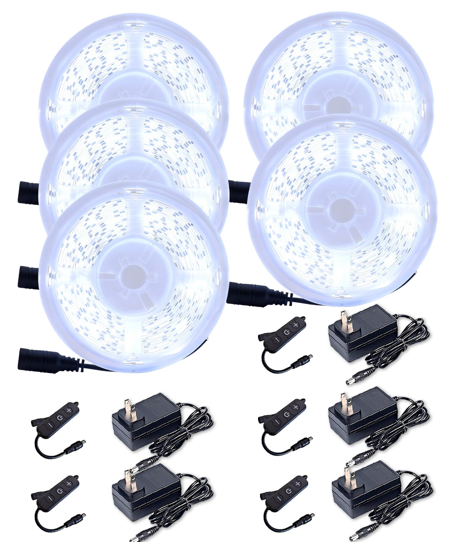 5 Set 20 FT White Led Strip Lights for Bedroom Dimmable 100 FT 1800 LEDs Rope Light Flexible Super Bright White Tape Lights for Ceiling Room Home Decor Luces LEDs