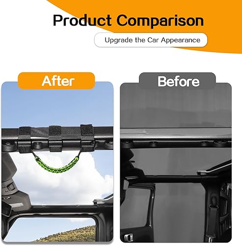 Miniatura 2 de Hoolcar 4 asas de agarre de barra antivuelco, asas de agarre de paracaídas compatibles con Jeep Wrangler YJ TJ JK JKU JL JLU y Gladiator JT, negro y