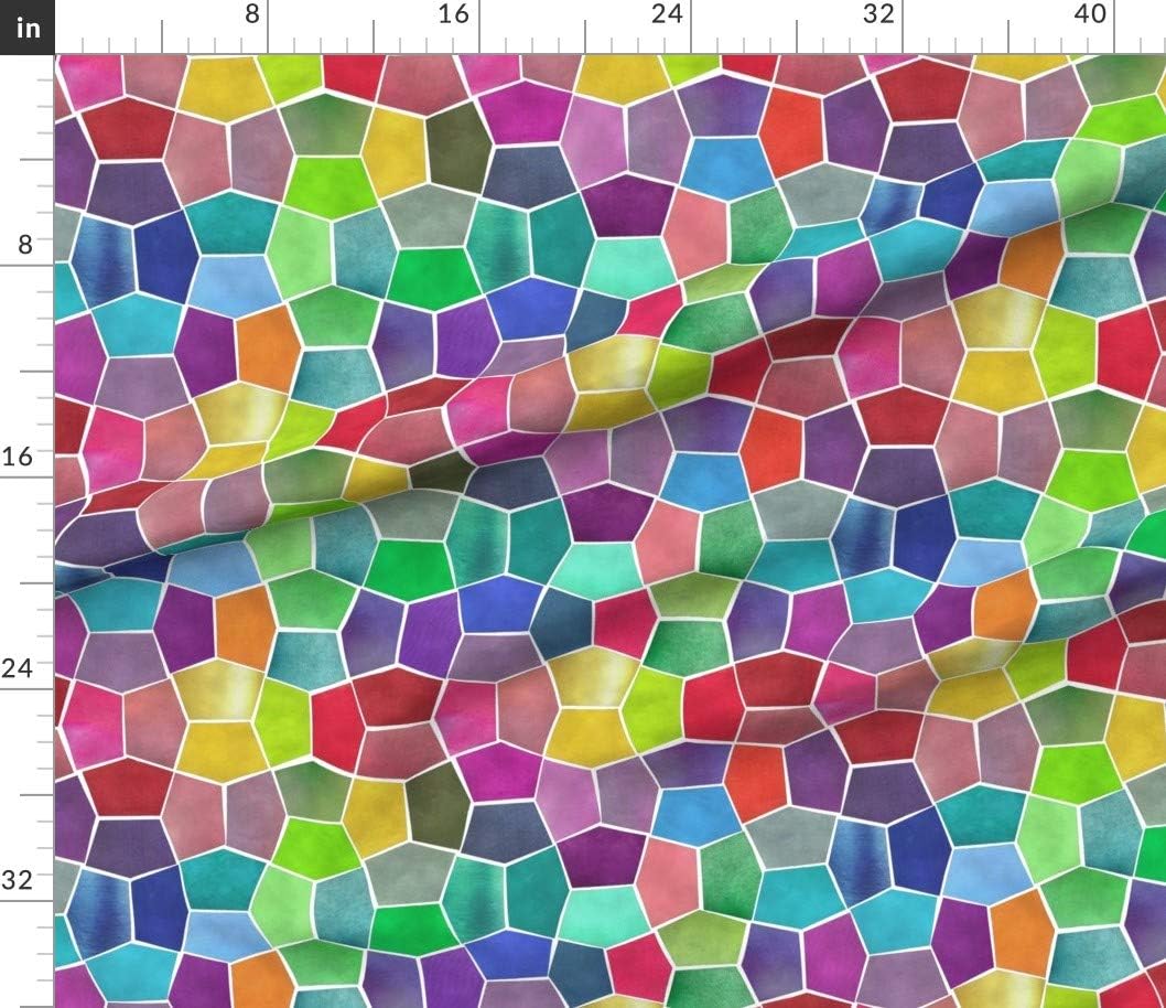 Spoonflower Fabric - Junk Kaleidoscope Geometric Bold Color Colorful Stained Glass Printed on Petal Signature Cotton Fabric Fat Quarter - Sewing Quilting Apparel Crafts Decor