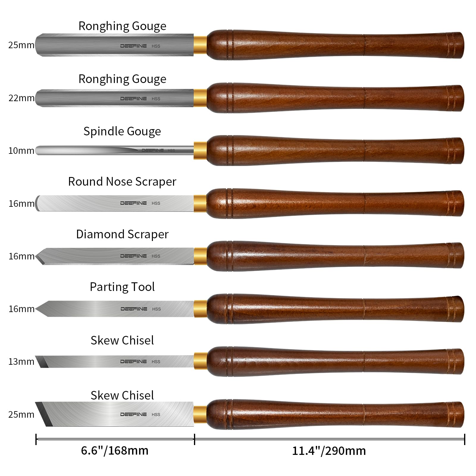Kit 8 Scalpelli Per Tornitura Legno HSS - Con Manico In Faggio - Foto 3