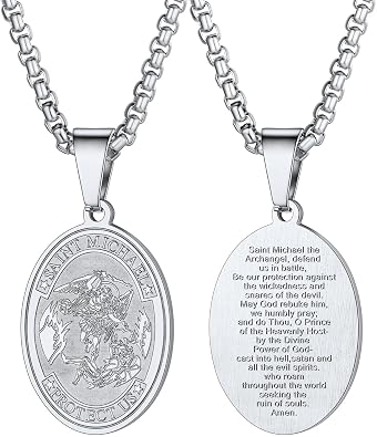 U7 St Michael Pendant Necklace St Benedict Medals Necklace for Men, 22"-24"