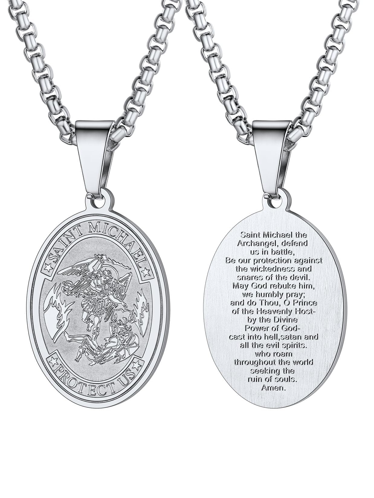U7 Saint Benedict/Michael Medal Necklace, 316L Stainless Steel Virgin Mary Necklace for Men Women, Bible Verse Protection Necklace Catholic Jewelry,22"-24" Adjustable