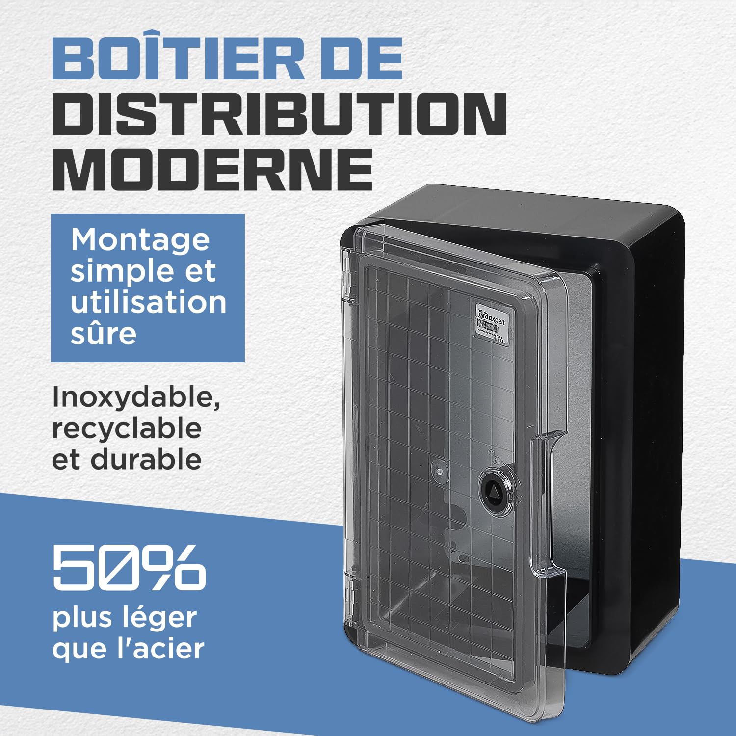 BOXEXPERT coffret de distribution exterieur IP65 ABS 300x200x130mm Fleet, etanche, armoire electrique/coffret mural, boitier industriel vide, noir