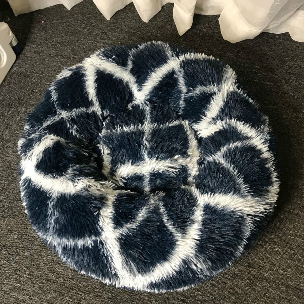 Calming Dog Bed Cat Bed, Washable Round Dog Bed Anti-Slip Fluffy Faux Plush Donut Cuddler Cat Bed for Small Medium Large Dogs - Waterproof Bottom diameter35in