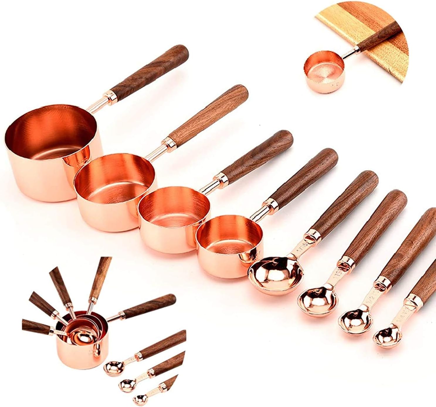 Supzone 8 Pcs Measuring Spoons and Cups Rose Gold Stainless
