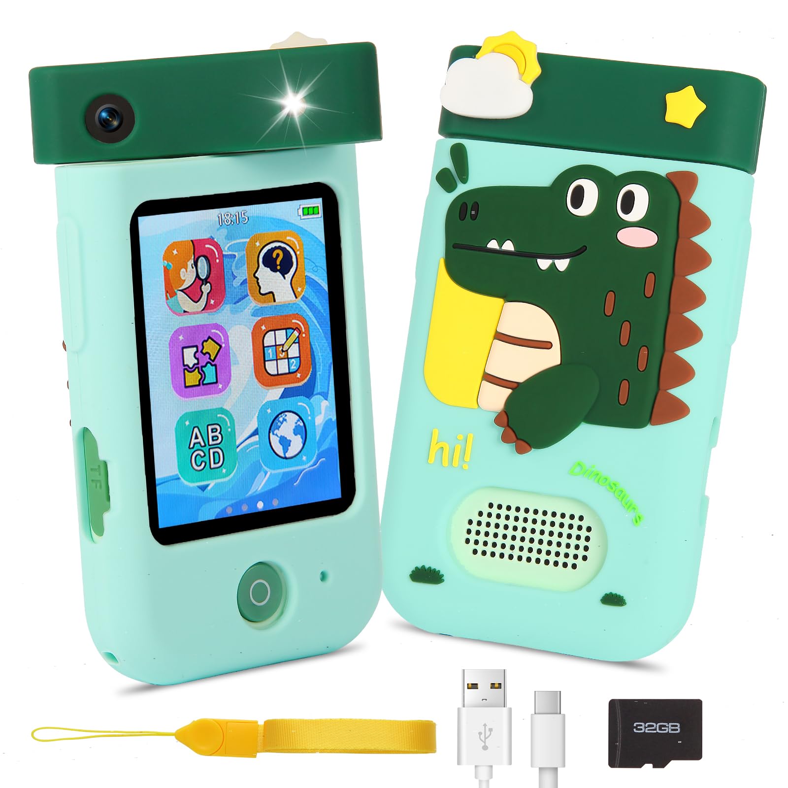 Telefono Per Bambini, ZUEOKAI Macchina Fotografica Bambini Touchscreen, 180° Obiettivo, Video 1080P con Custodia Silicone, Regali di Natale e Compleanno per Bambini, Regalo Bambina 3 4 5 6 7 8 Anni