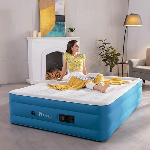 AIRELAX Colchón de aire con bomba integrada colchón de aire inflable y desinfla automático cama de aire inflable de 18 pulgadas Queen para el hogar