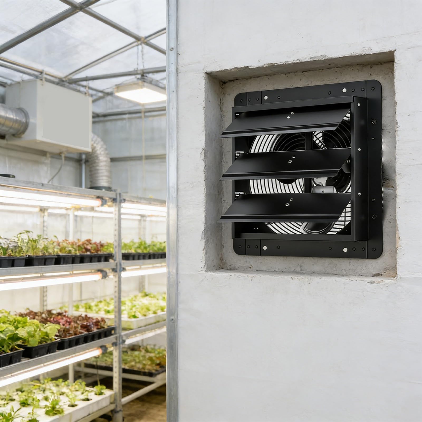 Extractor de pared de 618 ~ 3327 CFM, ventilador de ventilación de alta velocidad con termostato, obturador automático, refrigeración silenciosa para ático, sótano, cobertizo