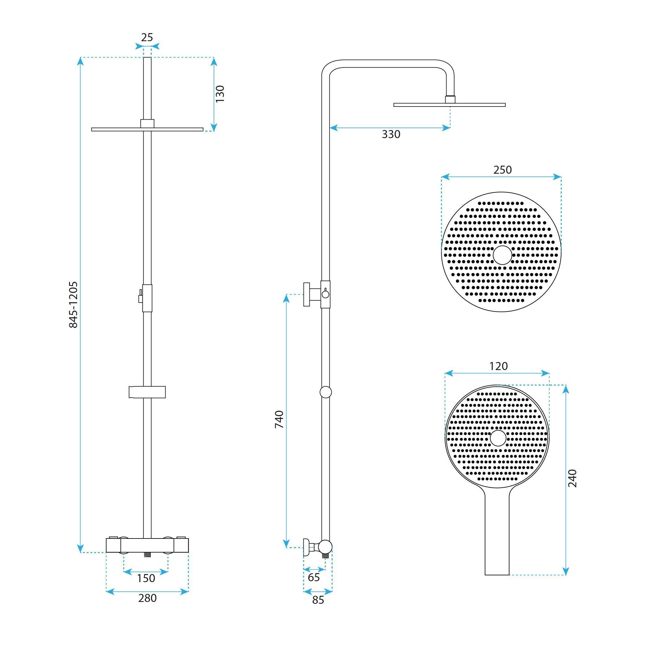 Rea - Duschset mit Thermostat Drop – gebürstetes Gold – 33 x 15 x 120,5 cm