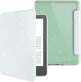 Glitter Case for 6" Kindle 11th Generation 2024/2022 Release, Light PU Leather Cover and Transparent Hard Back Shell,with Auto Sleep/Wake,Glitter White