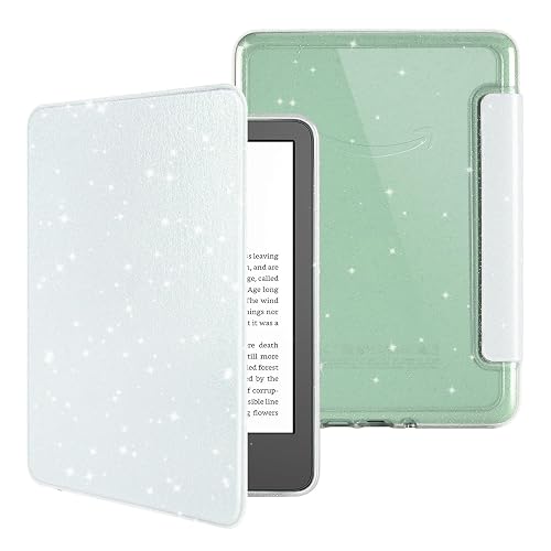 HOICHOE Glitter Case for 6" Kindle Basic 11th Gen 2024/2022,Glitter White | Light Sparkly Leather Cover and Transparent Back Shell, DIY-Friendly,Auto Wake/Sleep