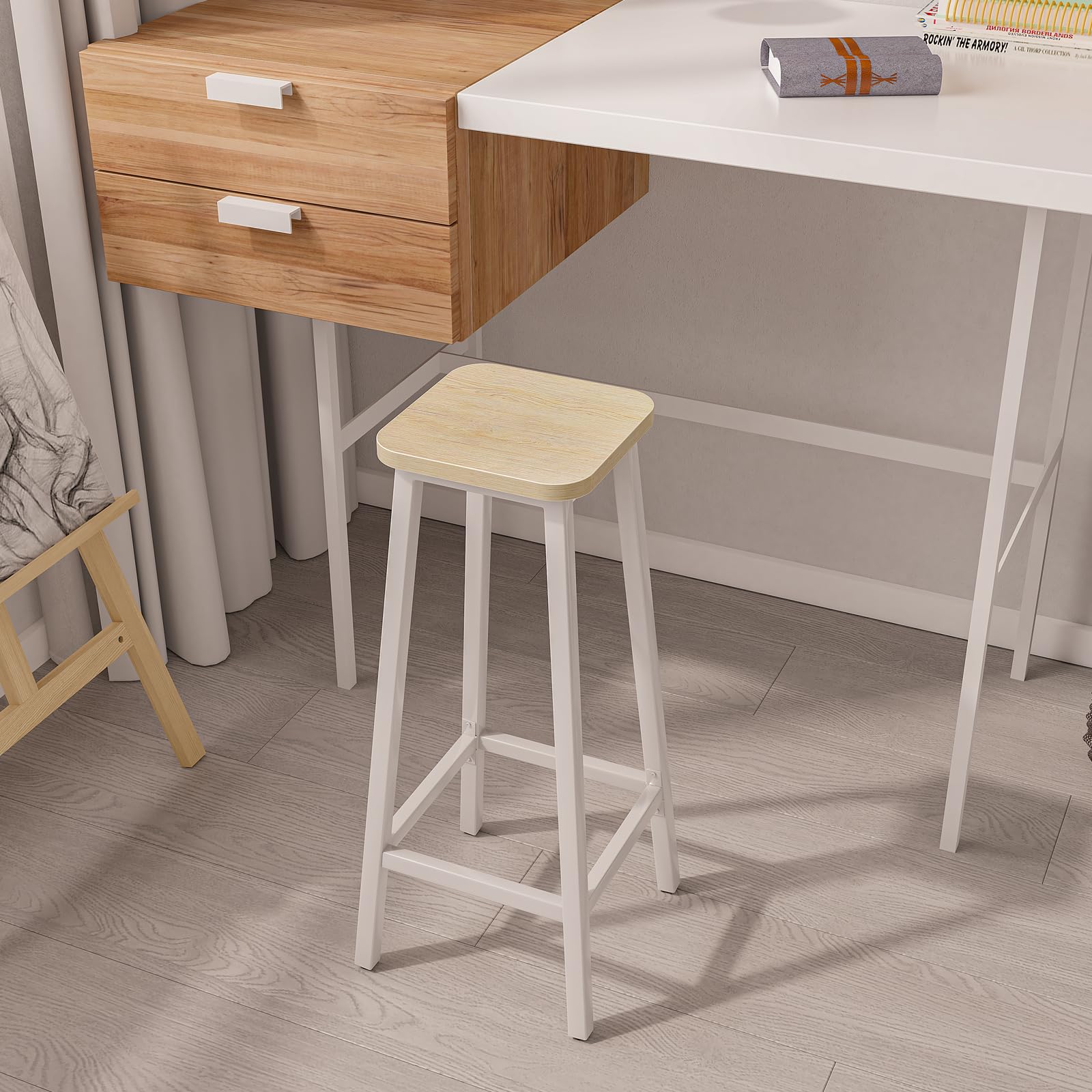 YMYNY Taburetes de Bar, Taburete de Cocina con Reposapiés, Taburete de Bar de Estilo Industrial, Adecuado para Restaurante, Bar y Sala de Fiestas, 29.5 x 29.5 x 70CM Color Natural HBS511R