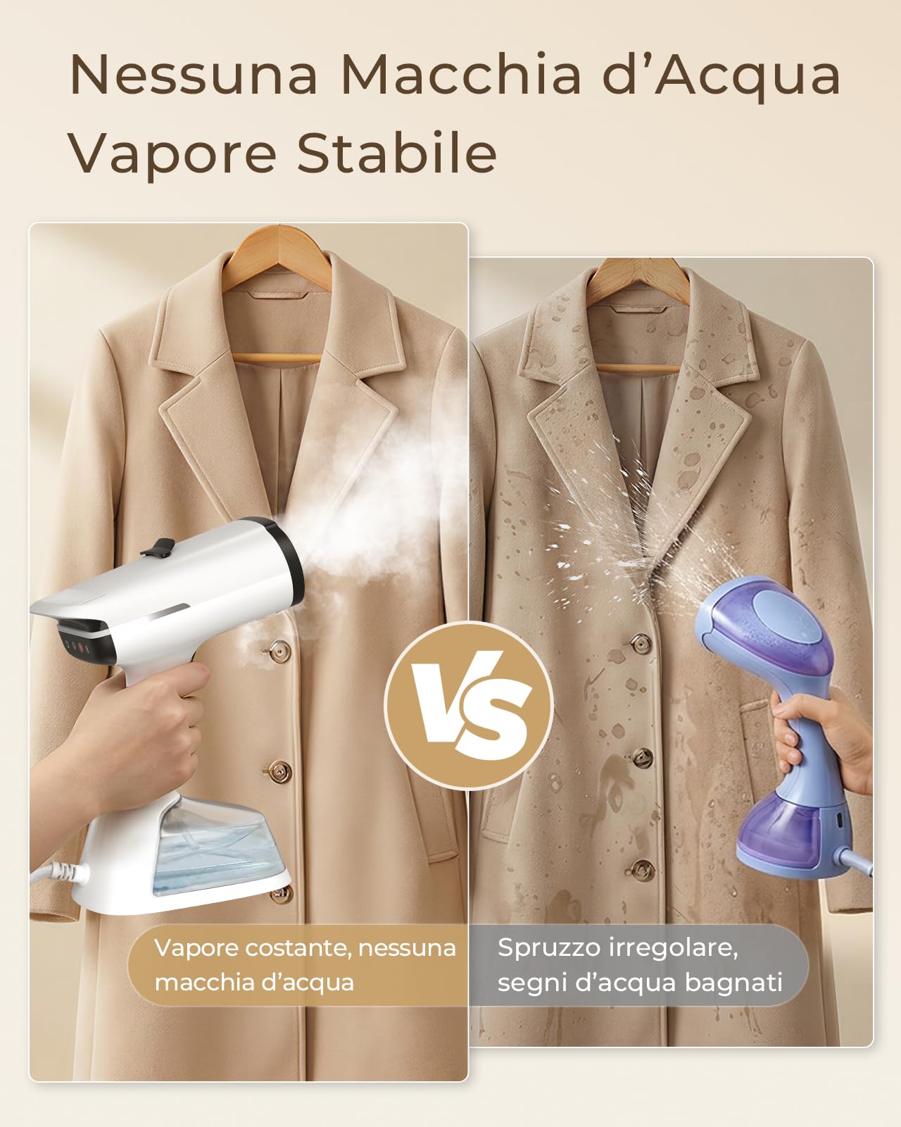 HOMEASY Ferro da Stiro a Vapore Portatile con Aspirazione 6000Pa, Pronto in 25 Secondi, 270ml Serbatoio d’Acqua, 2 Livelli di Vapore, Stiratrice Verticale per Camicie, Abiti, Tende e Tessuti Delicati