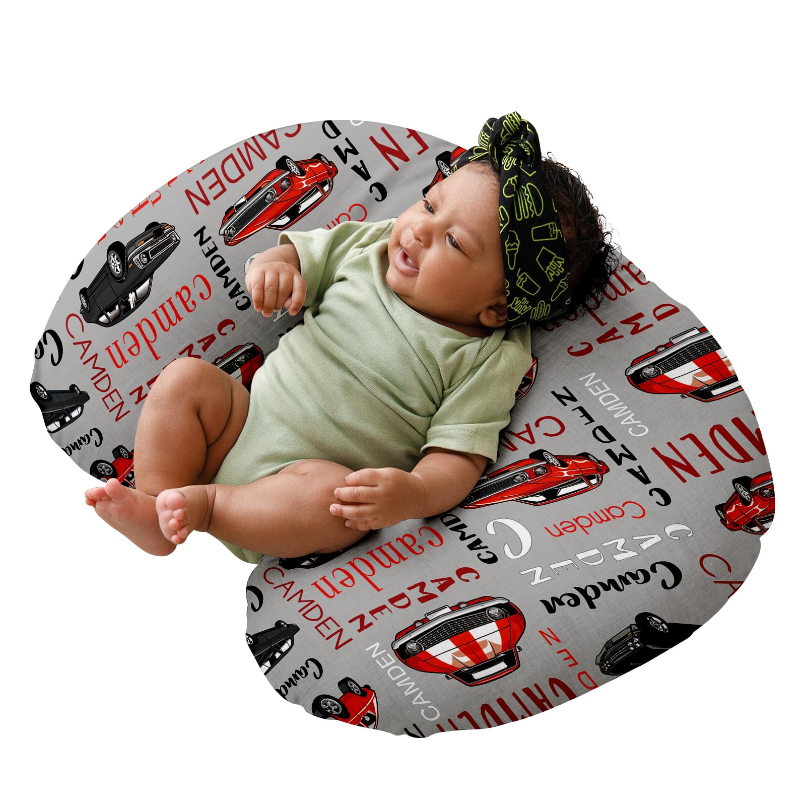 Personalized Baby Name Nursing Pillow Cover with Car Pattern - Breastfeeding Pillowcase for Newborn Infant Bottle or Breast Feeding?Custom Gifts for Boys Girls(23