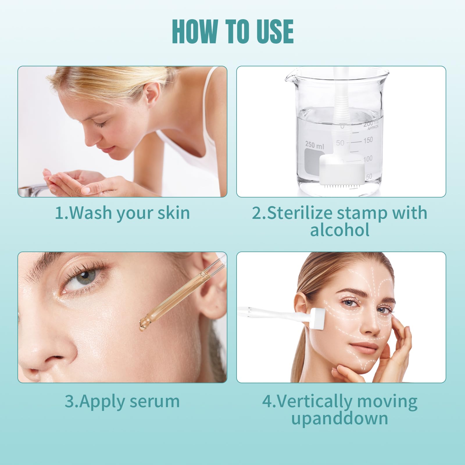 GEMERRY Dermastamp MicroNeedling - Penna Automatica per Trattamento della Pelle, 140 Microneedle Stamp, Profondità Regolabile da 0.mm a 3mm
