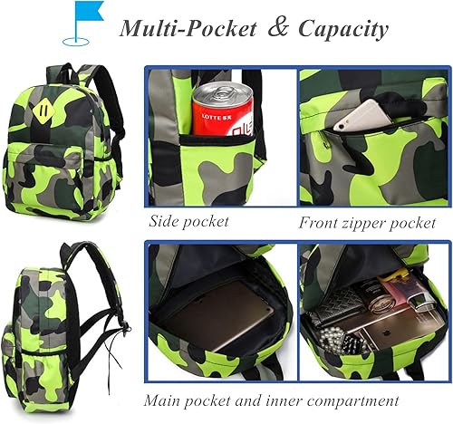 Miniatura 4 de Mochila de camuflaje para niños preescolares para jardín de infantes, bolsa de guardería, camuflaje verde , Pequeño, Classic