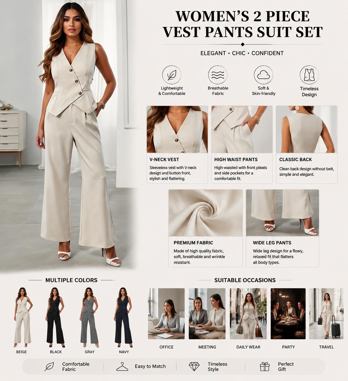 Completo Donna Elegante Completi Due Pezzi Da Donna Abiti Eleganti Casual Da Lavoro Blazer Asimmetrico Senza Maniche Gilet E Pantaloni A Gamba Larga Set Coordinati Per Donna Outfit Formale Da Uffici