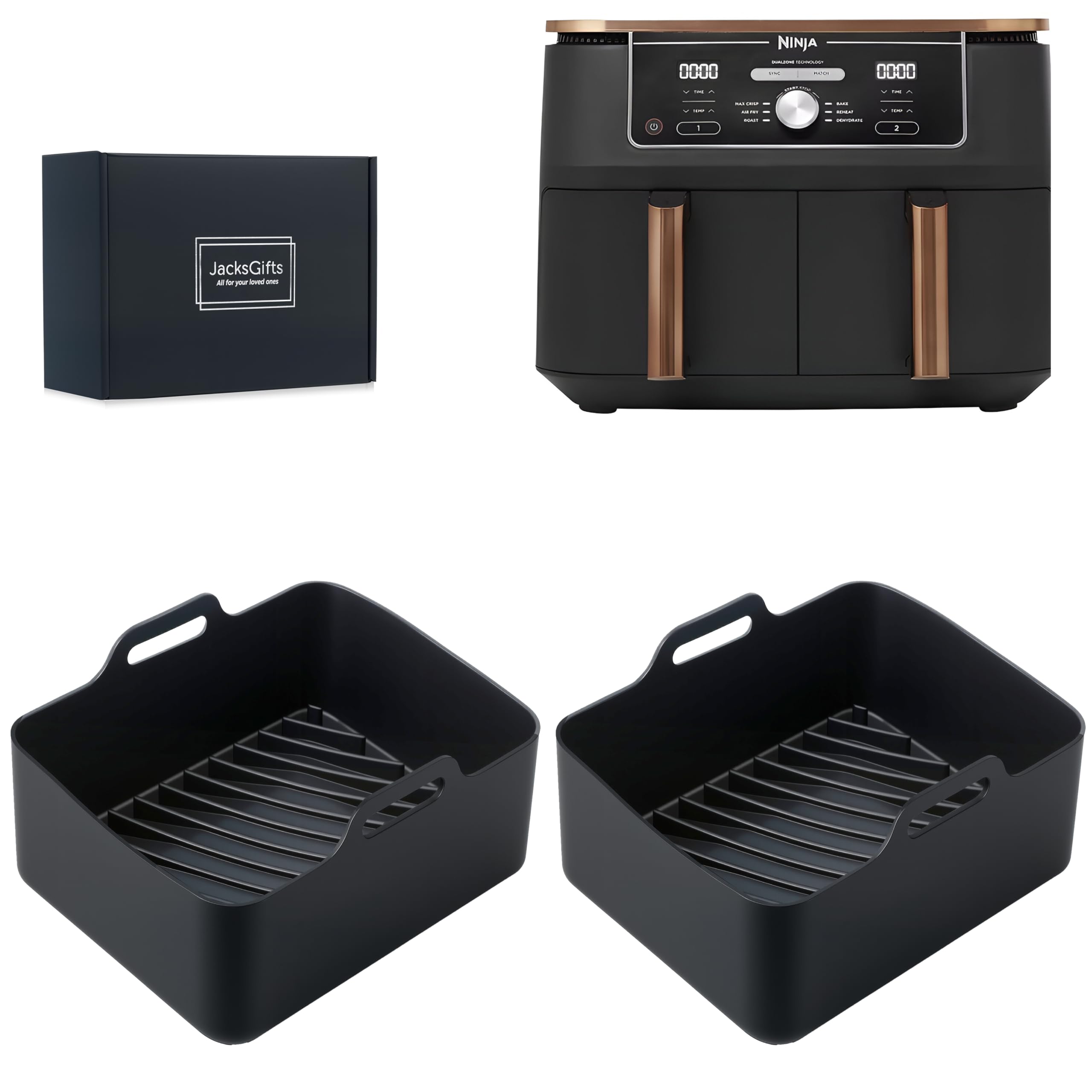2 Pcs Air Fryer Accessories, air Fryer Silicone Liners for Foodi MAX Dual Zone Air Fryer Ninja AF400UKCP AF400UK AF451UK, Dual Air Fryer 9.5L - Black