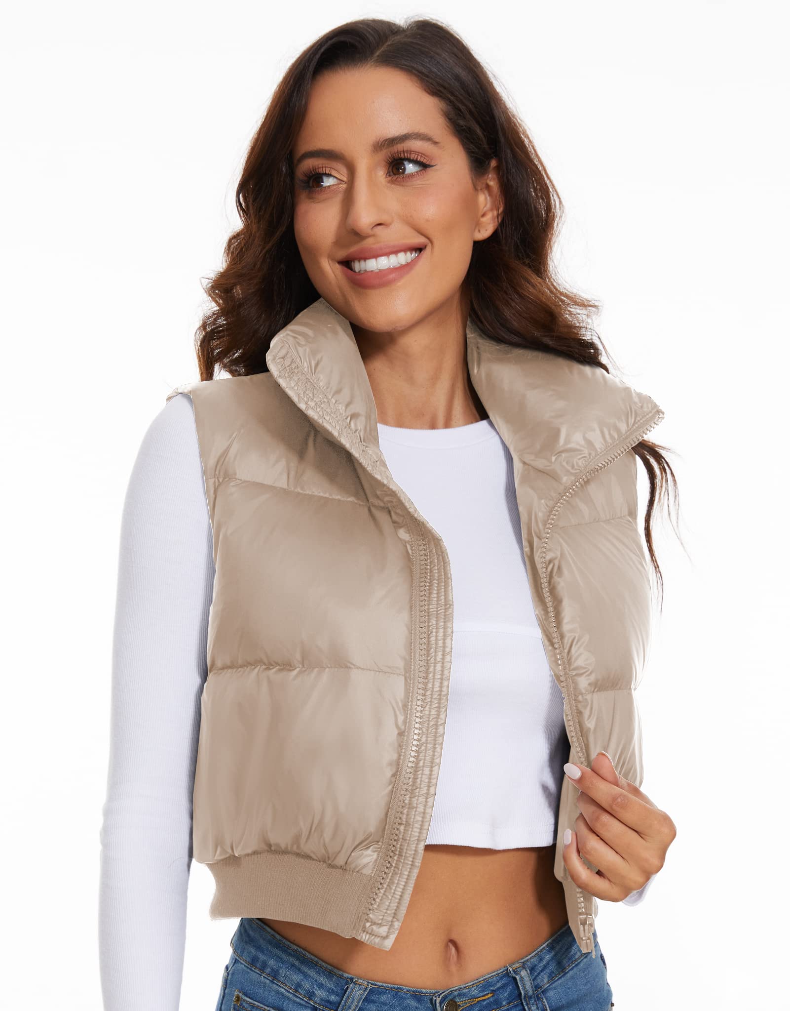 Women's Cropped Padded Puffer Jacket With Stand Collar