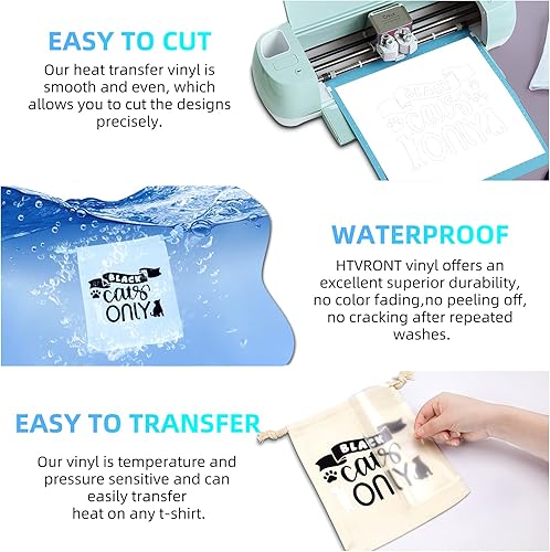 Miniatura 5 de HTVRONT Rollos de vinilo de transferencia de calor HTV 12 pulgadas x 12 pies, vinilo de transferencia de calor blanco y negro para camisas, 2 rollos