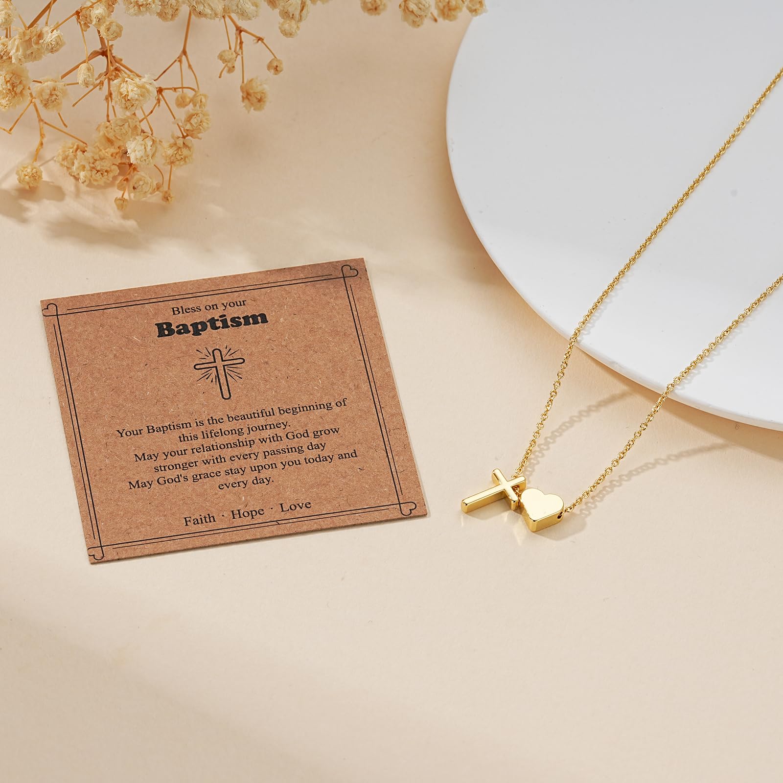 WEDDINEN First Communion Confirmation Baptism Jewelry Gifts for Teens Girls Kids,Cross Heart Necklace for Women Girls Christian Religious Stuffers Jewelry Gifts for Kids
