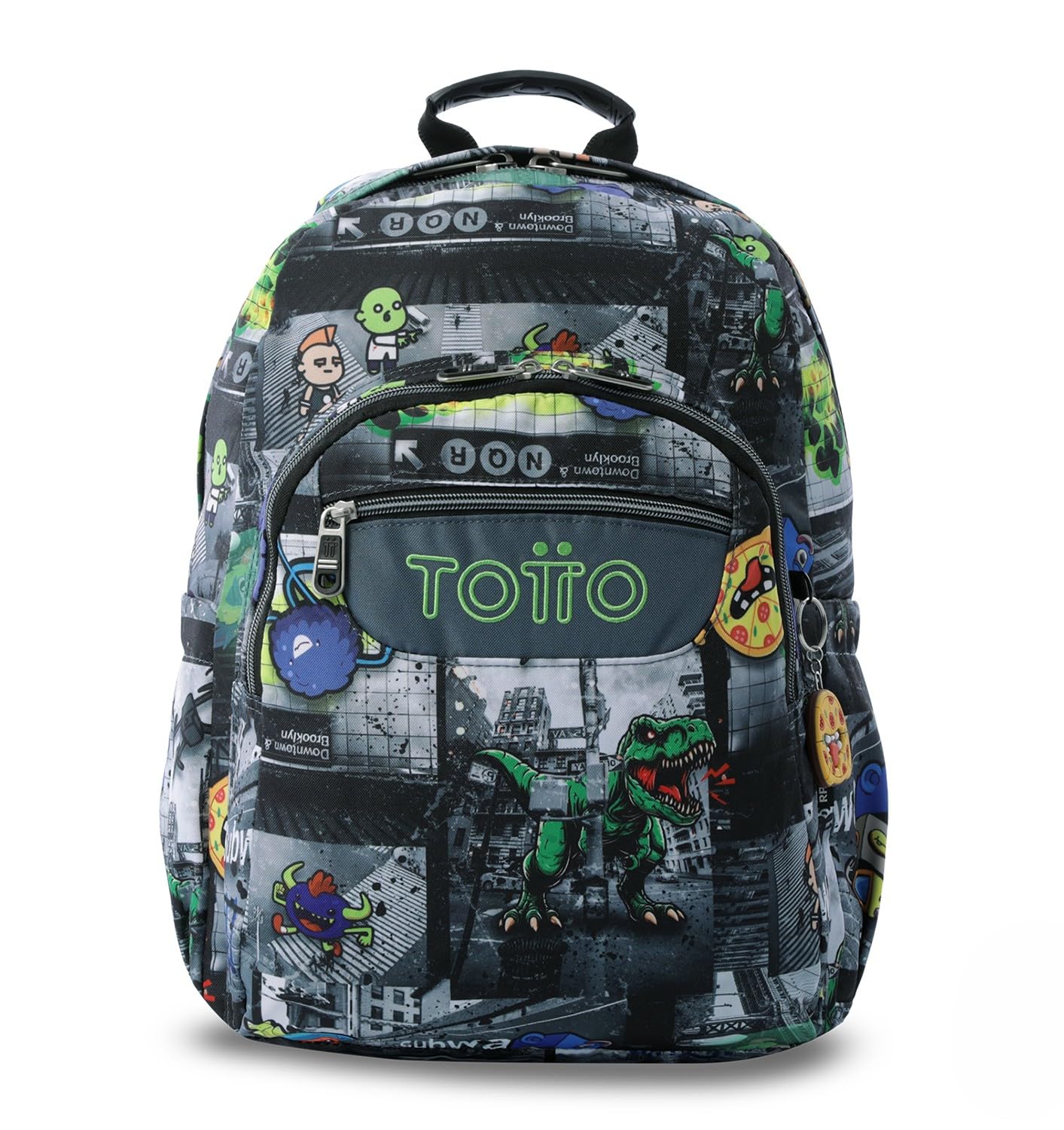 TOTTO - Mochila Escolar Adaptable a Carro, Modelo Acuareles Glitter, Capacidad 20L, Bolsillo para Pc 14", 2 Bolsillo Botella, Espaldar Ergonómico con Flujo de Aire, Correas en S, Estampado Rolly Negro