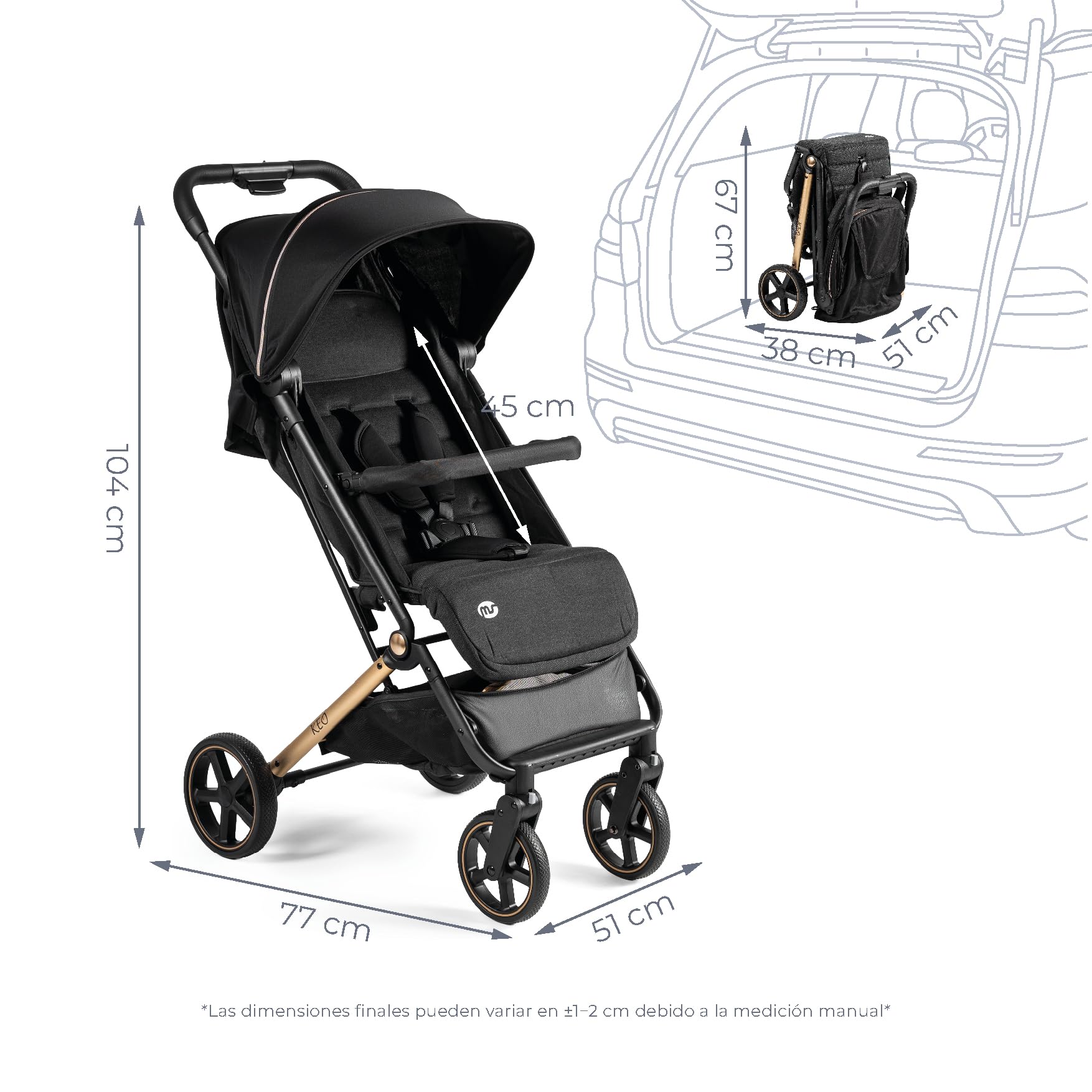 MS BabyWorld – Keo – Silla de paseo ligera hasta 22 kg | Capota extensible | Plegado tipo libro | Ultraligera y compacta | Ruedas grandes