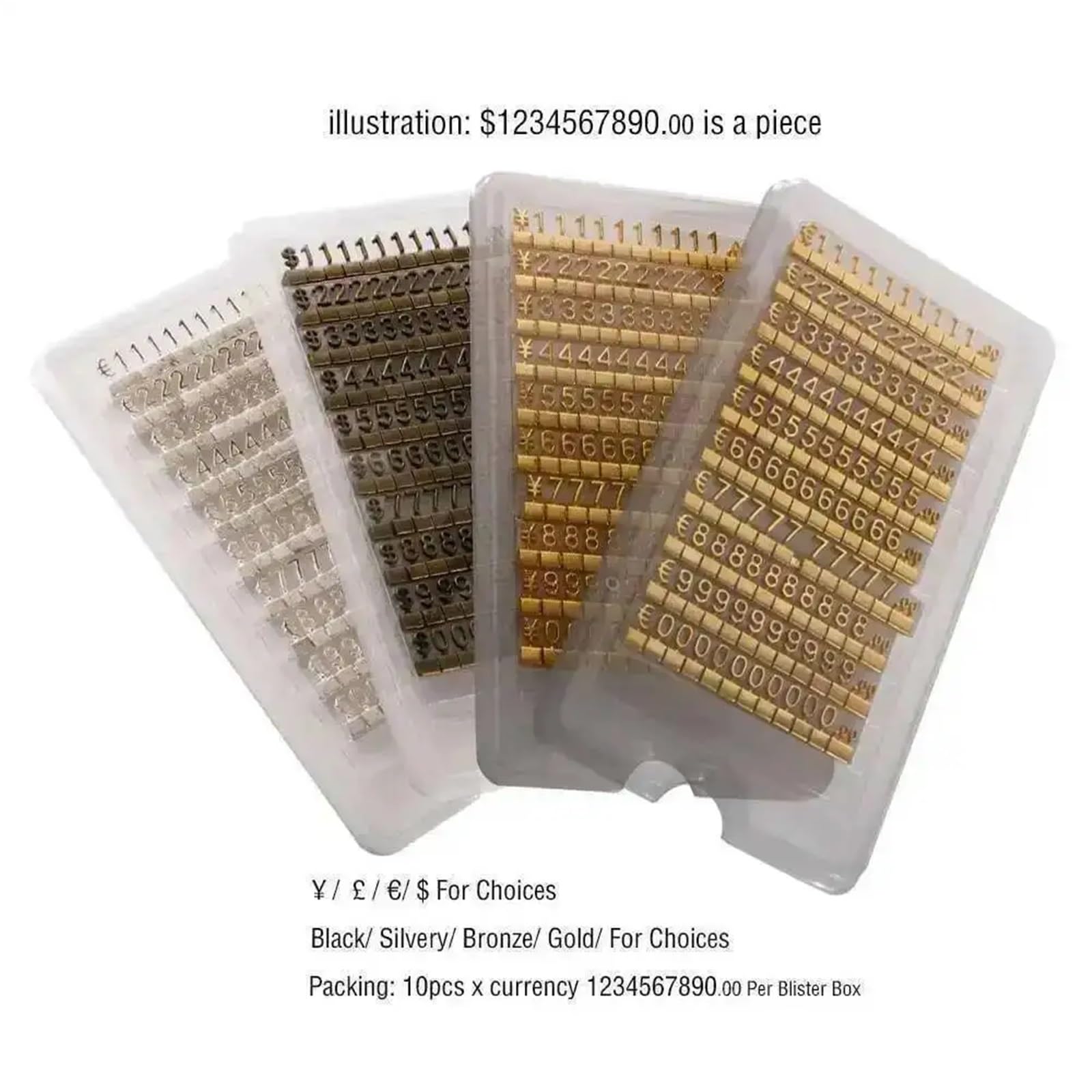 1 Box Metall 3D kombinierte Preisschilder Nummer Einstellbare Anzeige Euro Pfund Dollar Label Währungssymbol Schmuck Uhr