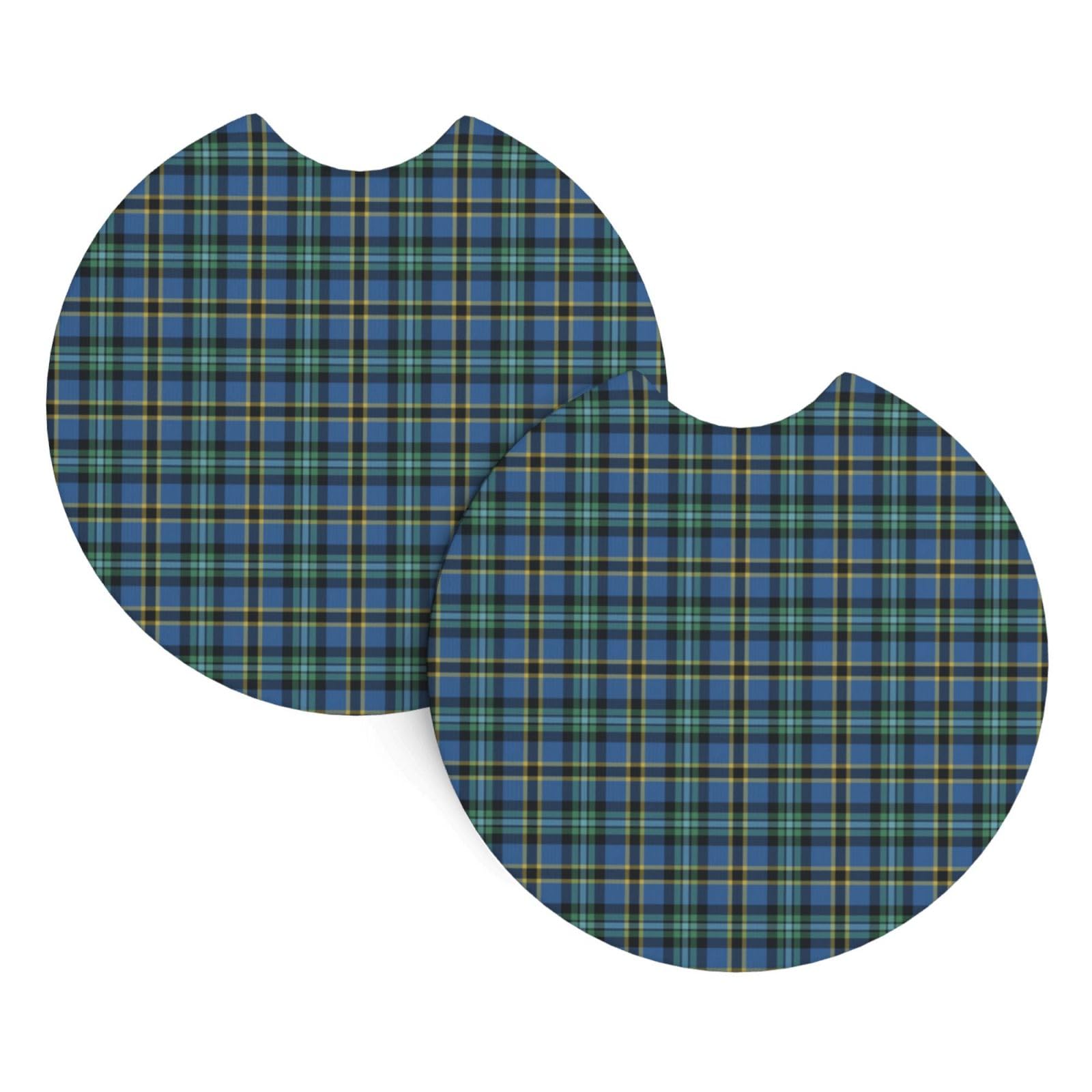 2 Pack Car Cup Holder Coasters, Weir Ancient Tartan Car Interior Pad Rubber Coaster with A Finger Notch