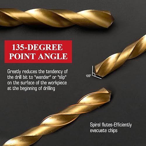 Miniatura 2 de Juego de 13 brocas HSS, juego de brocas de acero de alta velocidad con revestimiento de titanio (116"-14") para chapa, madera, plástico, diseño de
