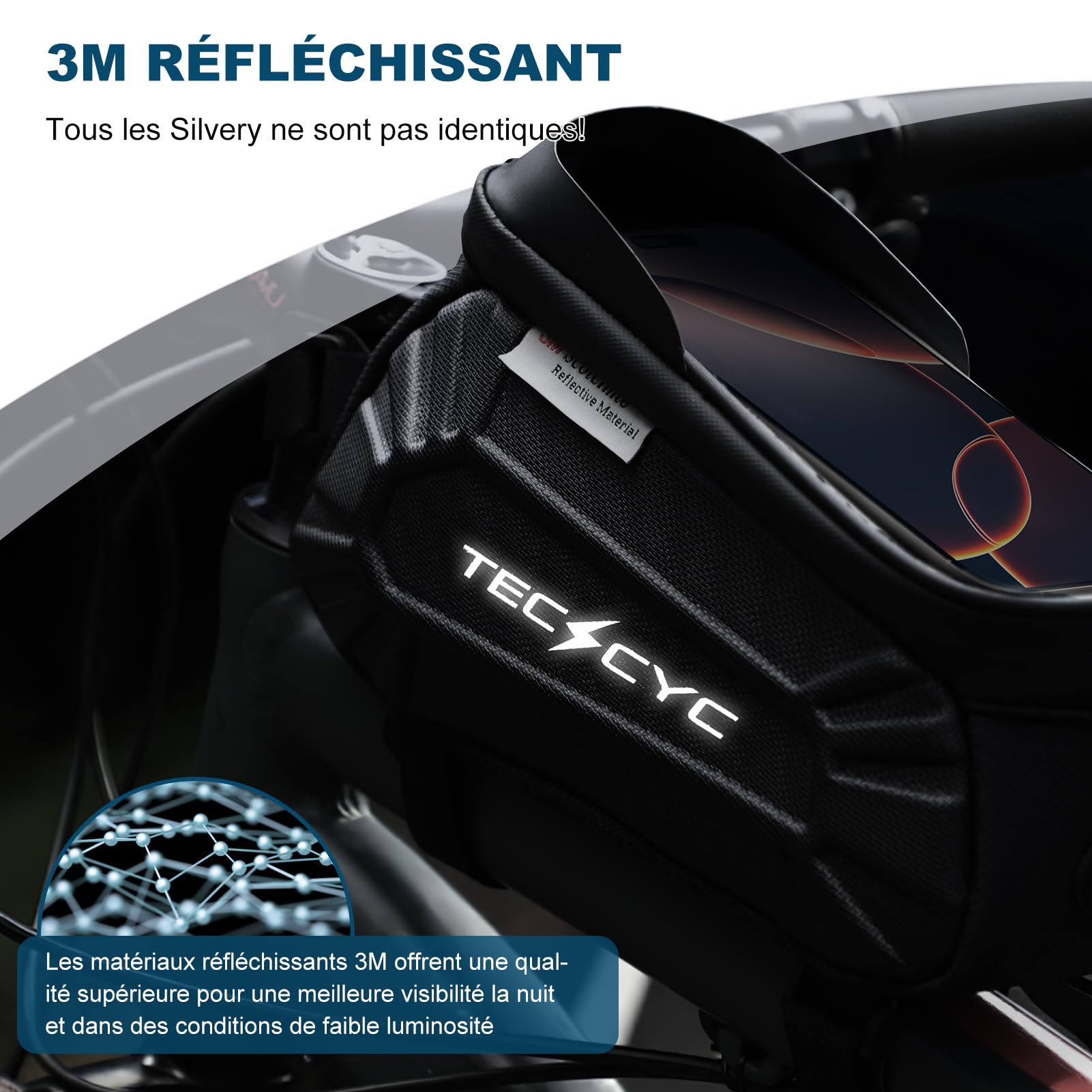 TECHCYC Sacoche de Cadre Velo Côté Avec Réflecteurs,Sacoche Vélo avec écran tactile TPU, Imperméable Résistant rayures Sacoche Guidon Vélo,pour Smartphone sous 7'', VTT, Vélo de Route, Vélo électrique