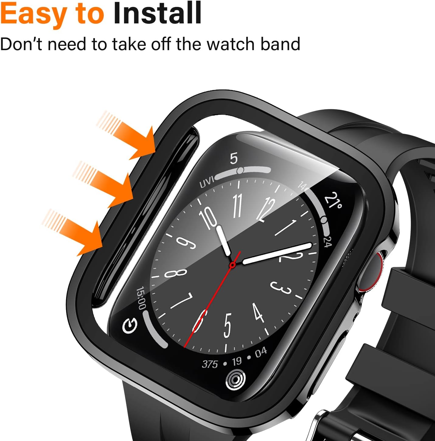 Amizee 2 Pack Case Compatible with Apple Watch Series 9/8/7 45mm Case with Built-in Screen Protector, Ultra-Thin Hard PC Straight Edge Anti-Scratch Protective Cover for iWatch 45mm (Black) image 3