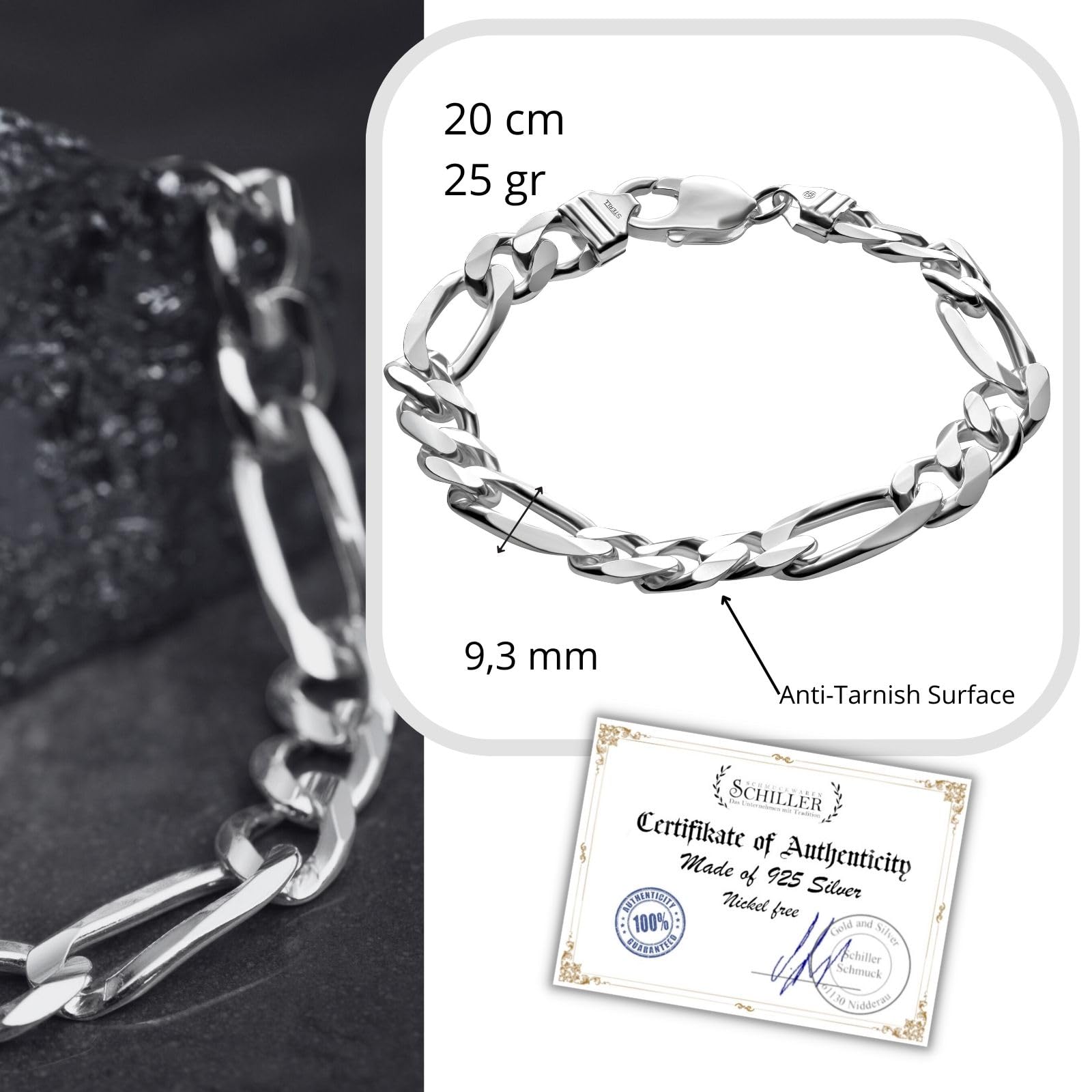 Ein Armband aus massivem 925 Silber, ideal als Geschenk für Mann oder Freund, mit Schmuckbox