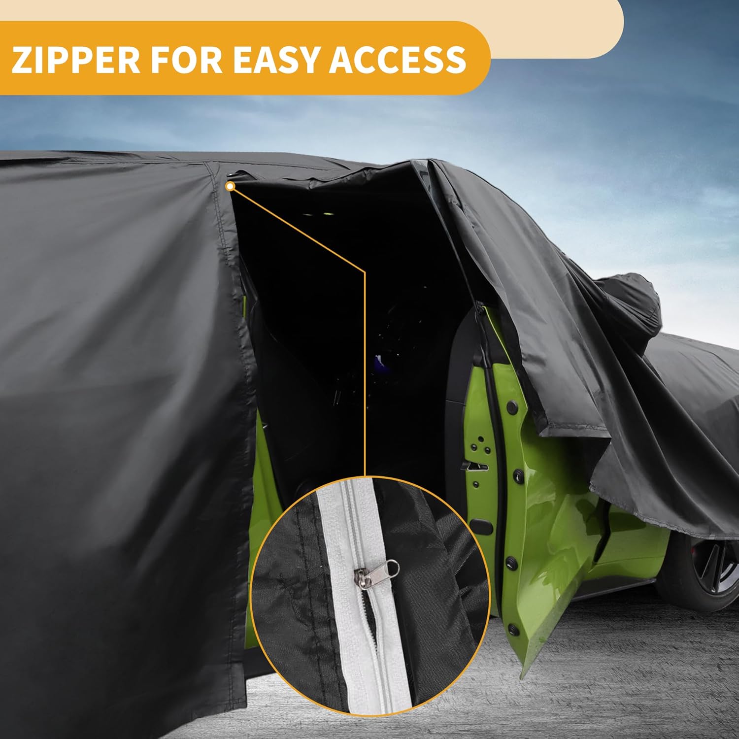 All-Weather Waterproof Car Cover - UV-Resistant Outdoor Full Exterior Protection for Skoda Enyaq 190T-PU Black with Right Side Zipper
