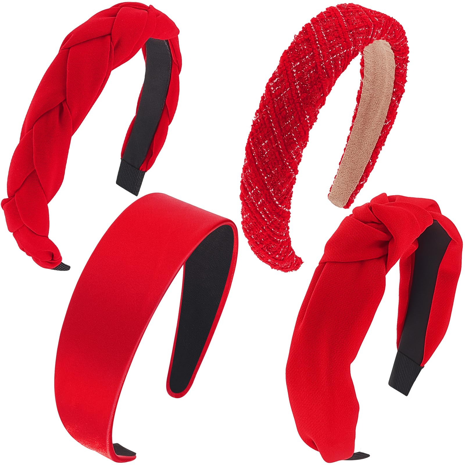 Taiyin 4 Pcs Red Headband Accessories Knotted Criss Cross Hair Accessories Satin Red Velvet Braided Headband for Women Christmas Chinese New Year Valentine Gift