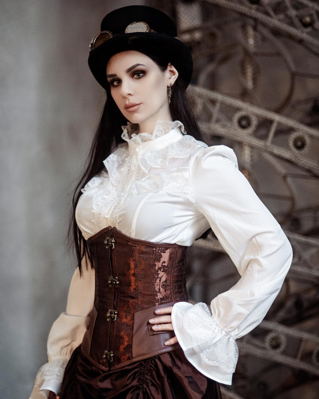 Snapklik.com : Victorian Shirt For Women Ruffled Lace Up Pirate Blouse  Vintage White Long Sleeve Tops, image size:1280x1600