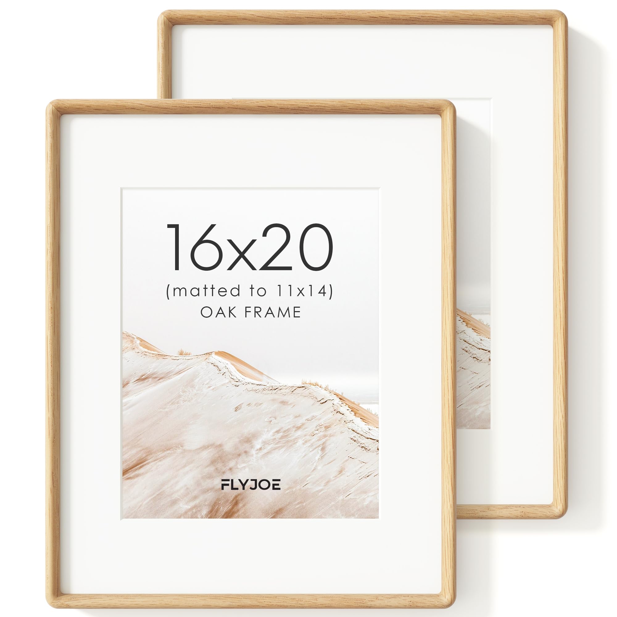 16x20 Picture Frame, Solid Oak Wood Photo Frame, Rounded Corner, 2 Pack