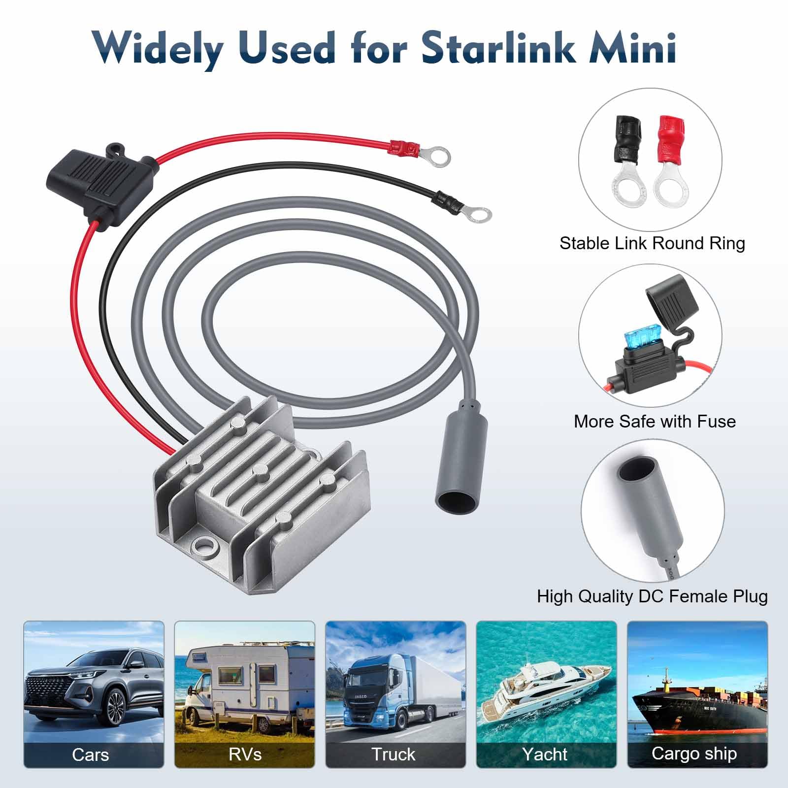 Adaptador Starlink Mini 12/24V a 30V 3.5A Boost con Enchufe Hembra | Convertidor elevador DC-DC para autocaravanas, embarcaciones y sistemas fuera de la red