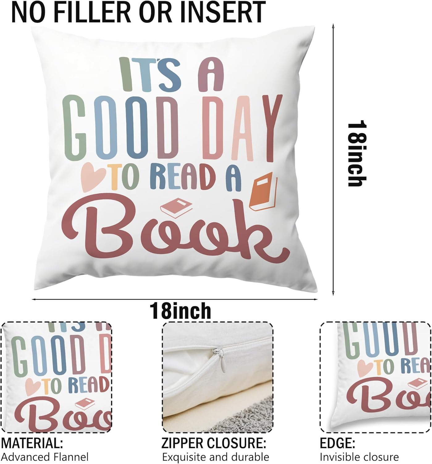 It's A Good Day to Read A Book Classroom Decorative Throw Pillow Covers, Boho Reading Pillows Covers for Kids, Inspirational Pillow Cases Decor for Library Reading Nook Corner Couch 18x18in - Image 5