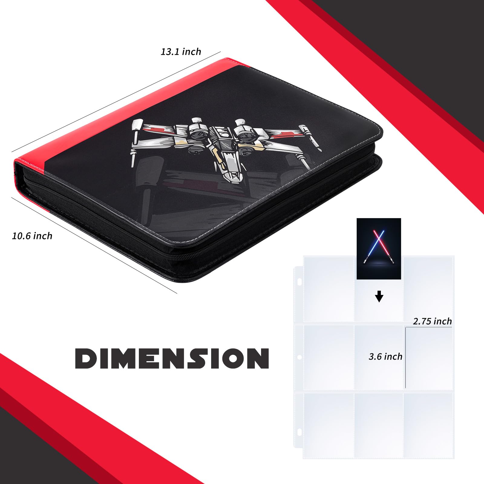 9 Pocket Trading Card Binder, PU Leather Storage Zip Album with 900 Slots Clear Page Sleeves for TCG MTG Baseball Sport Cards Display Collection