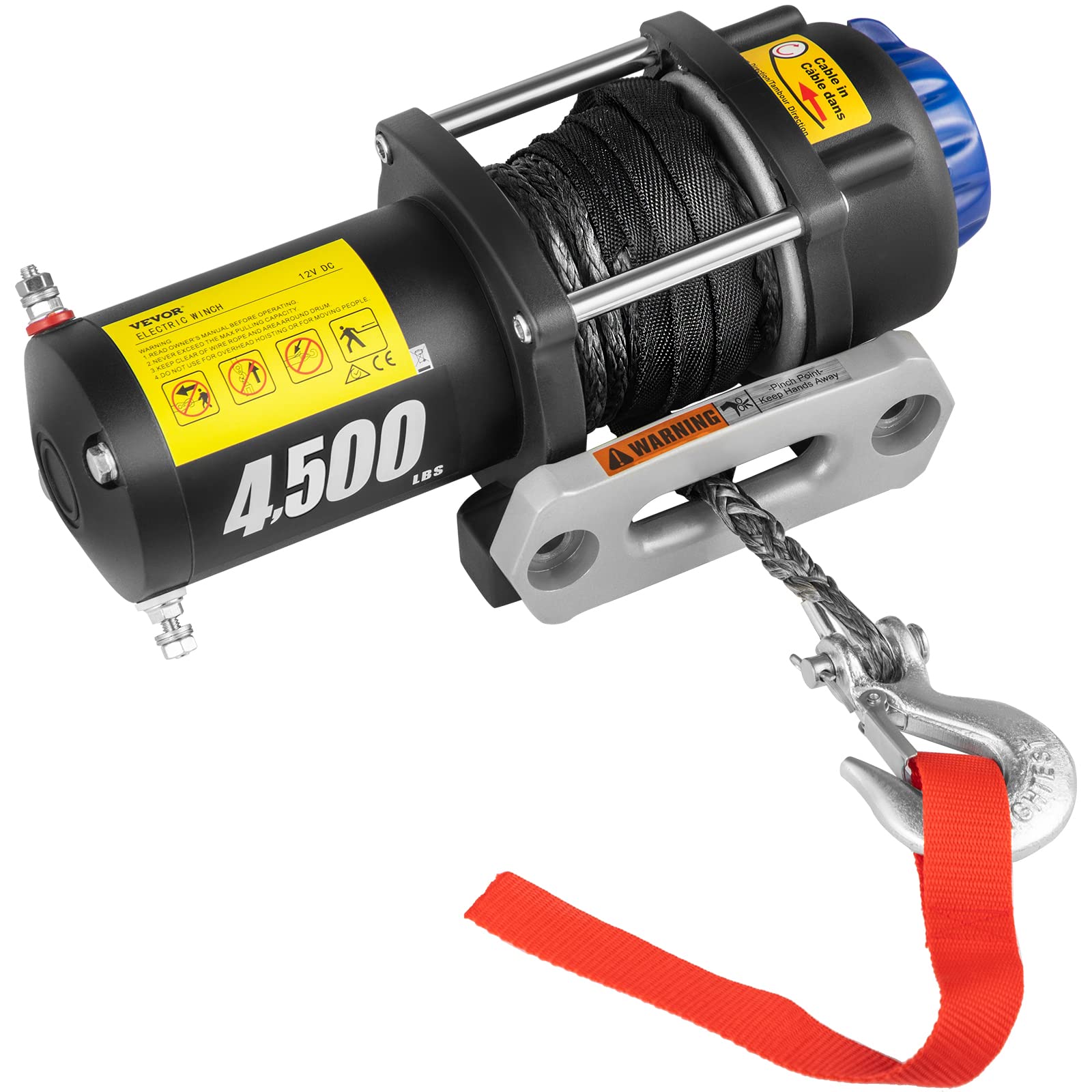 VEVOR Verricello Elettrico con Telecomando 2 KW 12 V Corda Sintetica, Paranco Elettrico 4500 LBS, Argano Elettrico Grado Impermeabile IP67, Verricello Elettrico con un Accurato Kit di Accessori