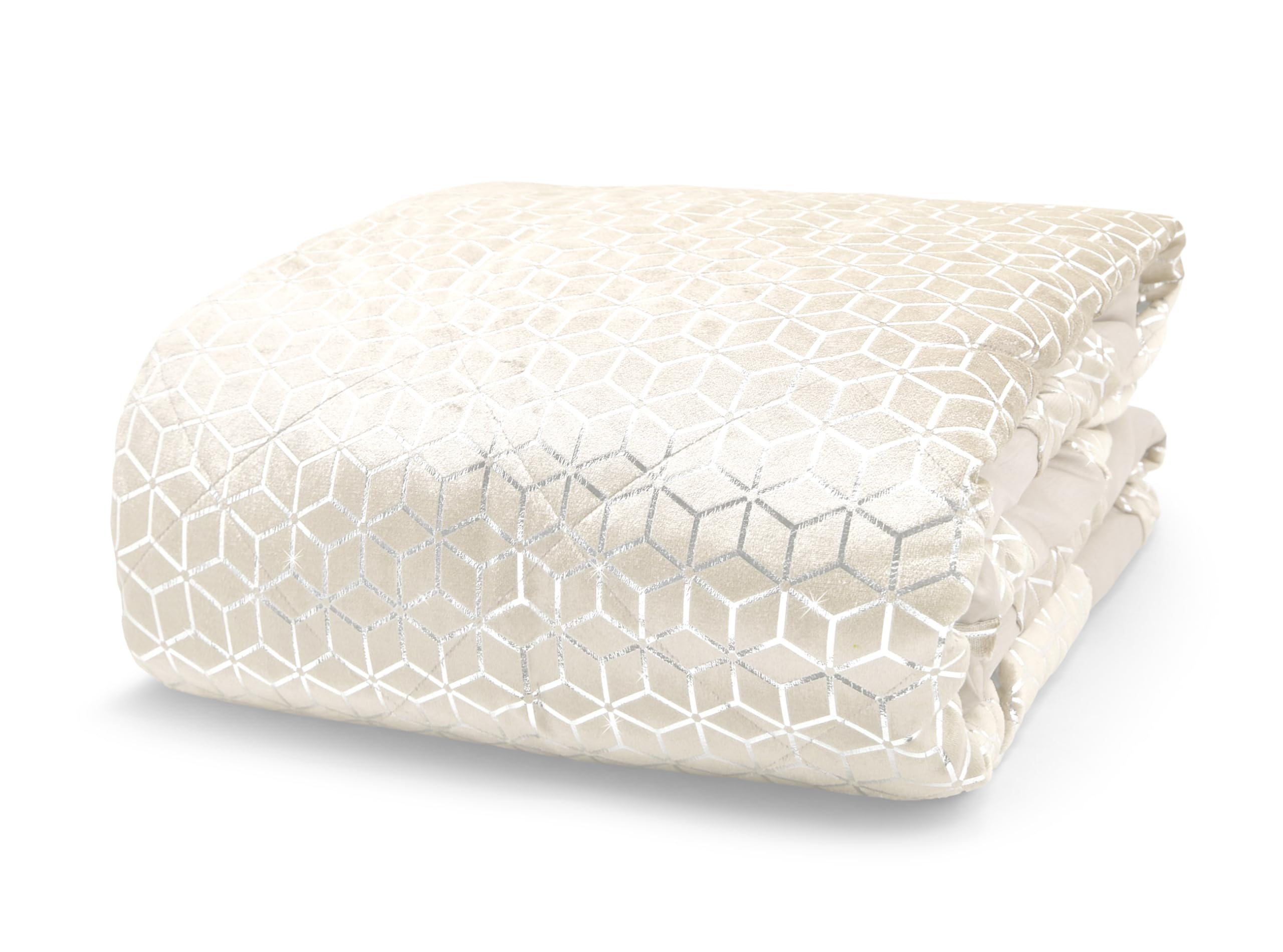 Intimates Velvet Quilted Bedspread, Reversible Silver Geometric Foil Design, Soft Machine Washable Double Bedspread, Duck Egg (229 ร 254 cm) โ image 1